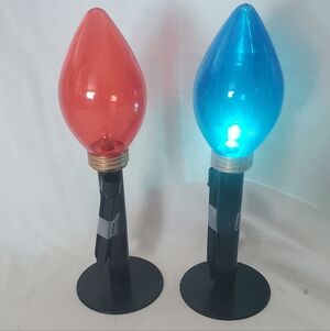 Jumbo Blinking Blue and Red Decorative Light Bulbs Spike/Base 9" Tall Set Of 2